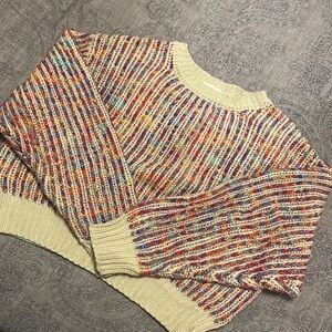 Multi-coloured chunky ribbed cropped sweater.